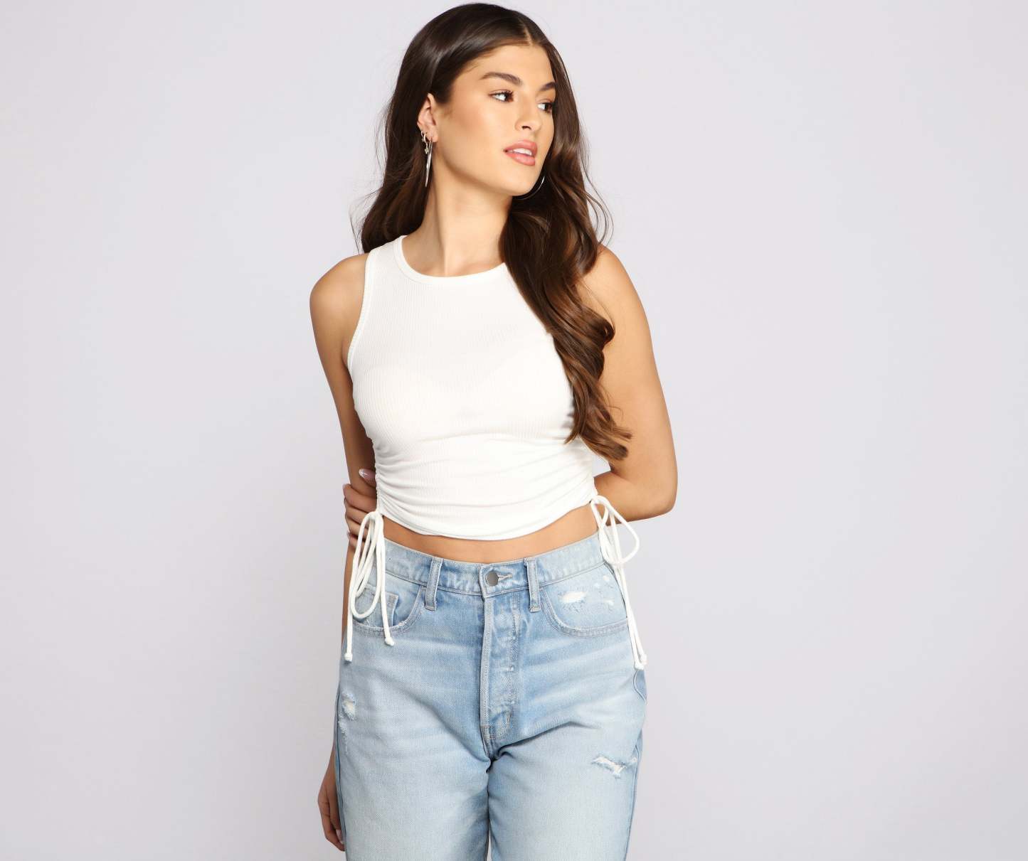 Basic Vibes Ribbed Knit Ruched Top - Lady Occasions
