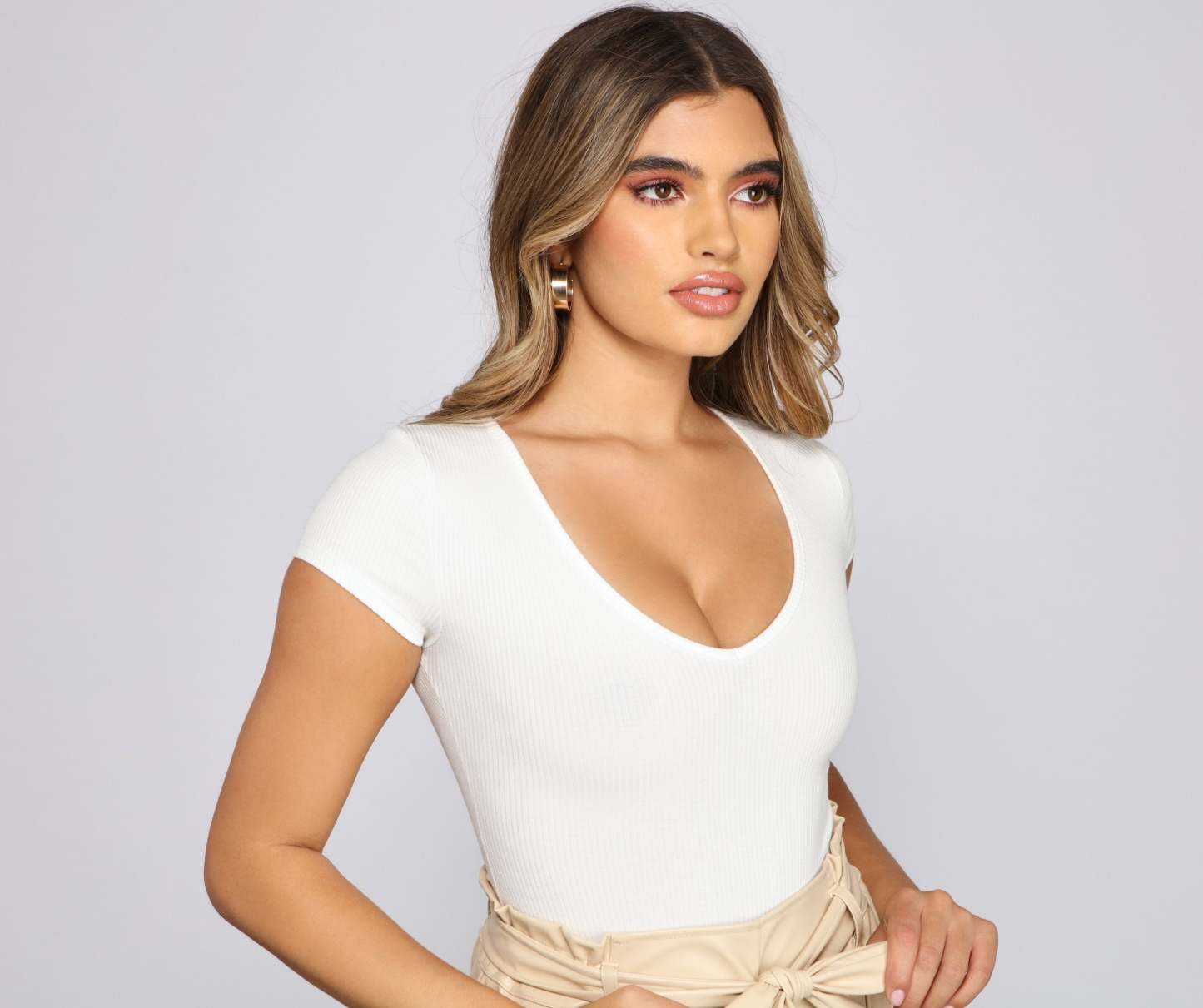 Basic Ribbed Knit Compression Bodysuit - Lady Occasions