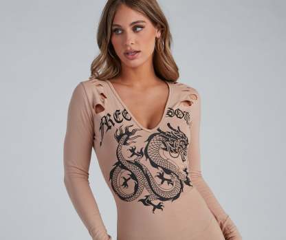 Fiercely Bold Dragon Graphic Mini Dress - Lady Occasions