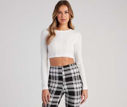 Trendy Basic Ribbed Knit Crop Top - Lady Occasions