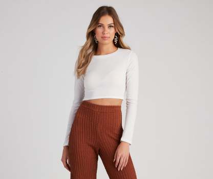 Keeping Knit Casual Crop Top - Lady Occasions