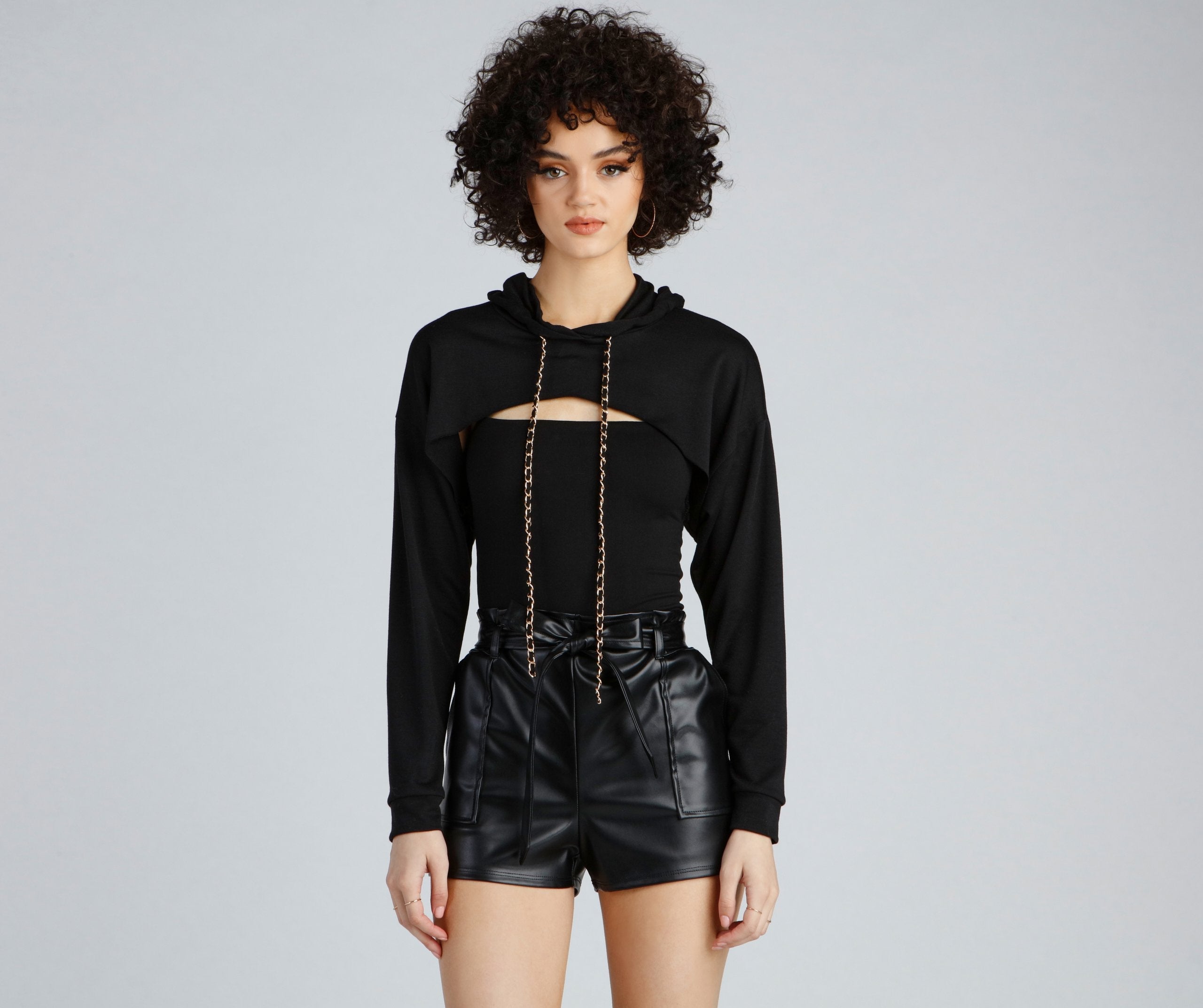 Hawt Crop Chain Detail Hoodie Top - Lady Occasions