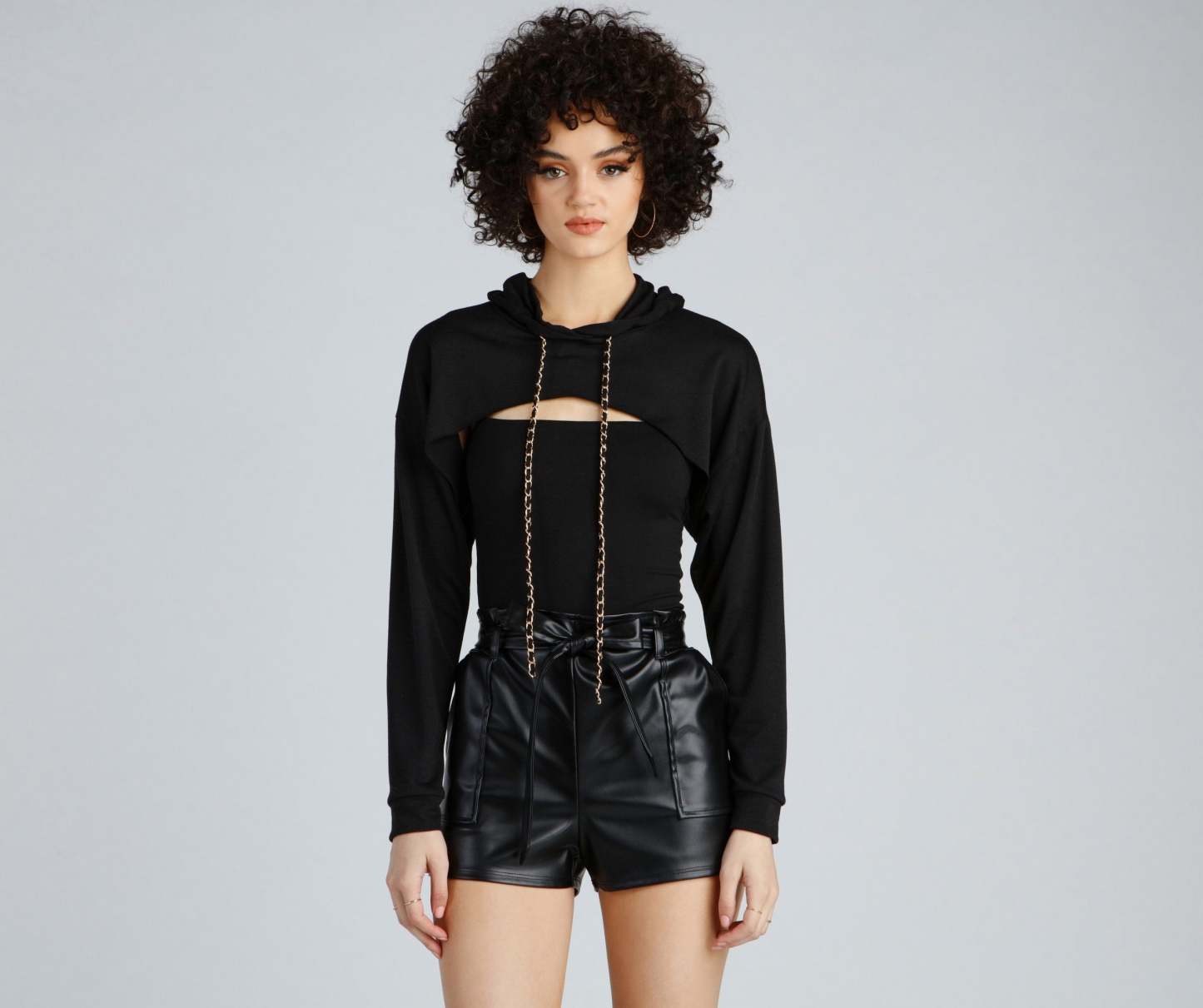 Hawt Crop Chain Detail Hoodie Top - Lady Occasions