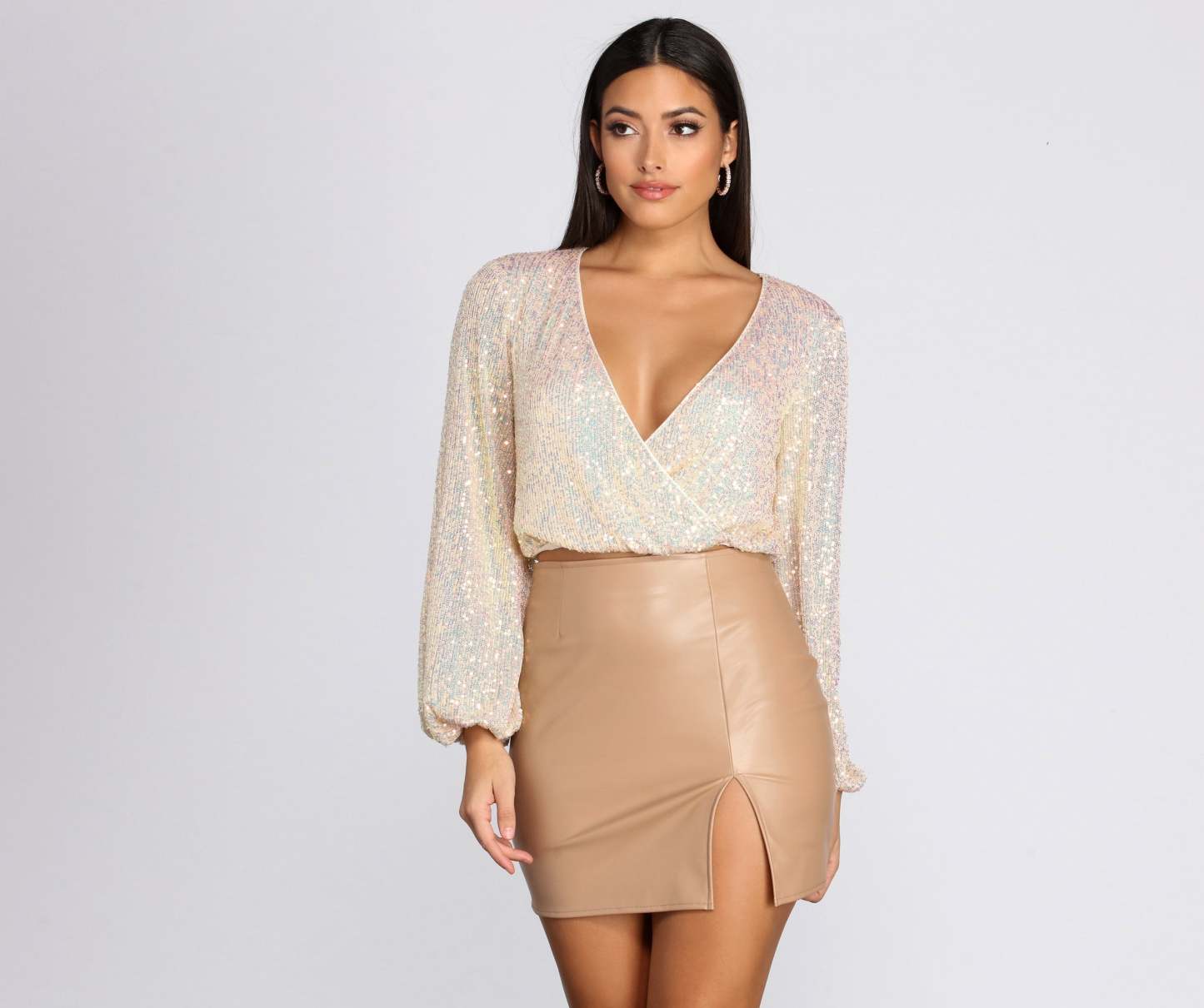 All Over Sequin Surplice Top - Lady Occasions
