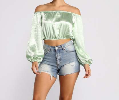 Stunning Sophistication Satin Crop Top - Lady Occasions