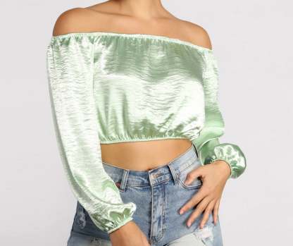 Stunning Sophistication Satin Crop Top - Lady Occasions