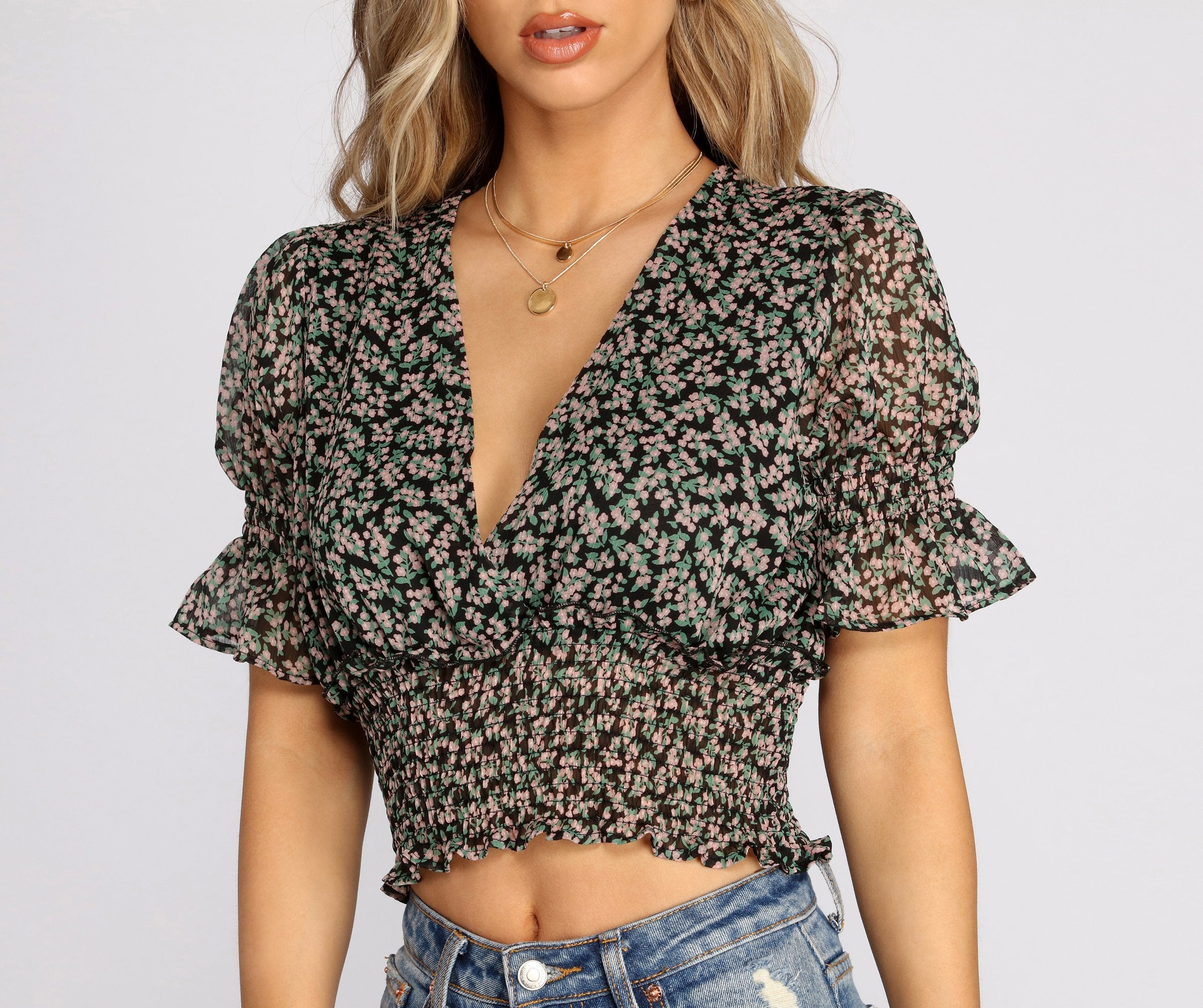 Darling Ditzy Floral Smocked Top - Lady Occasions