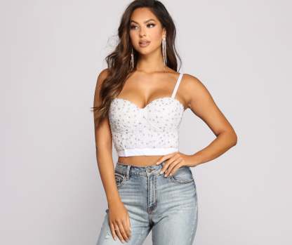 Dearly Beloved Beaded Pearl + Rhinestone Bustier - Lady Occasions