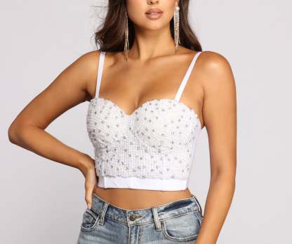 Dearly Beloved Beaded Pearl + Rhinestone Bustier - Lady Occasions