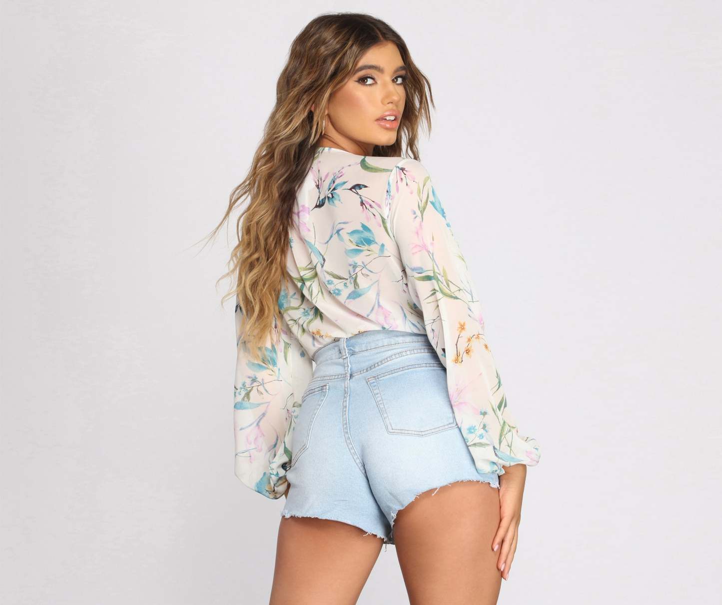 Poised In Petals Floral Chiffon Bodysuit - Lady Occasions