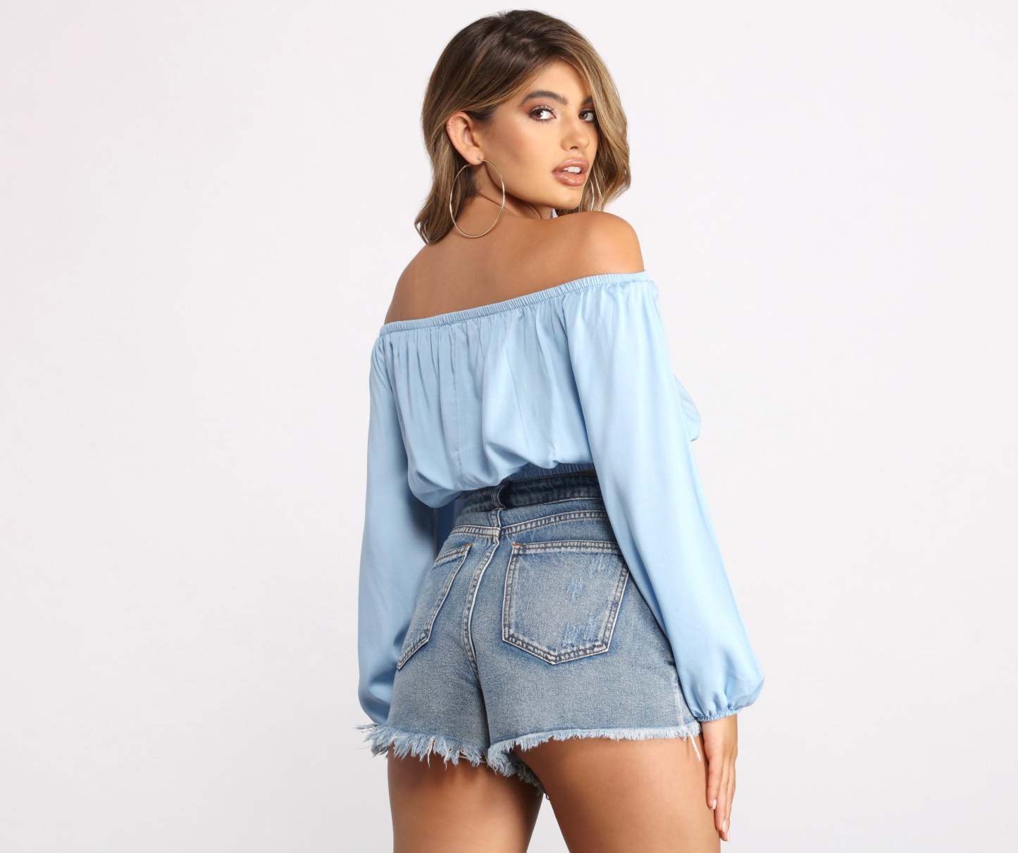 Off the Shoulder Long Sleeve Crop Top - Lady Occasions