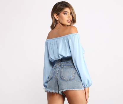 Off the Shoulder Long Sleeve Crop Top - Lady Occasions