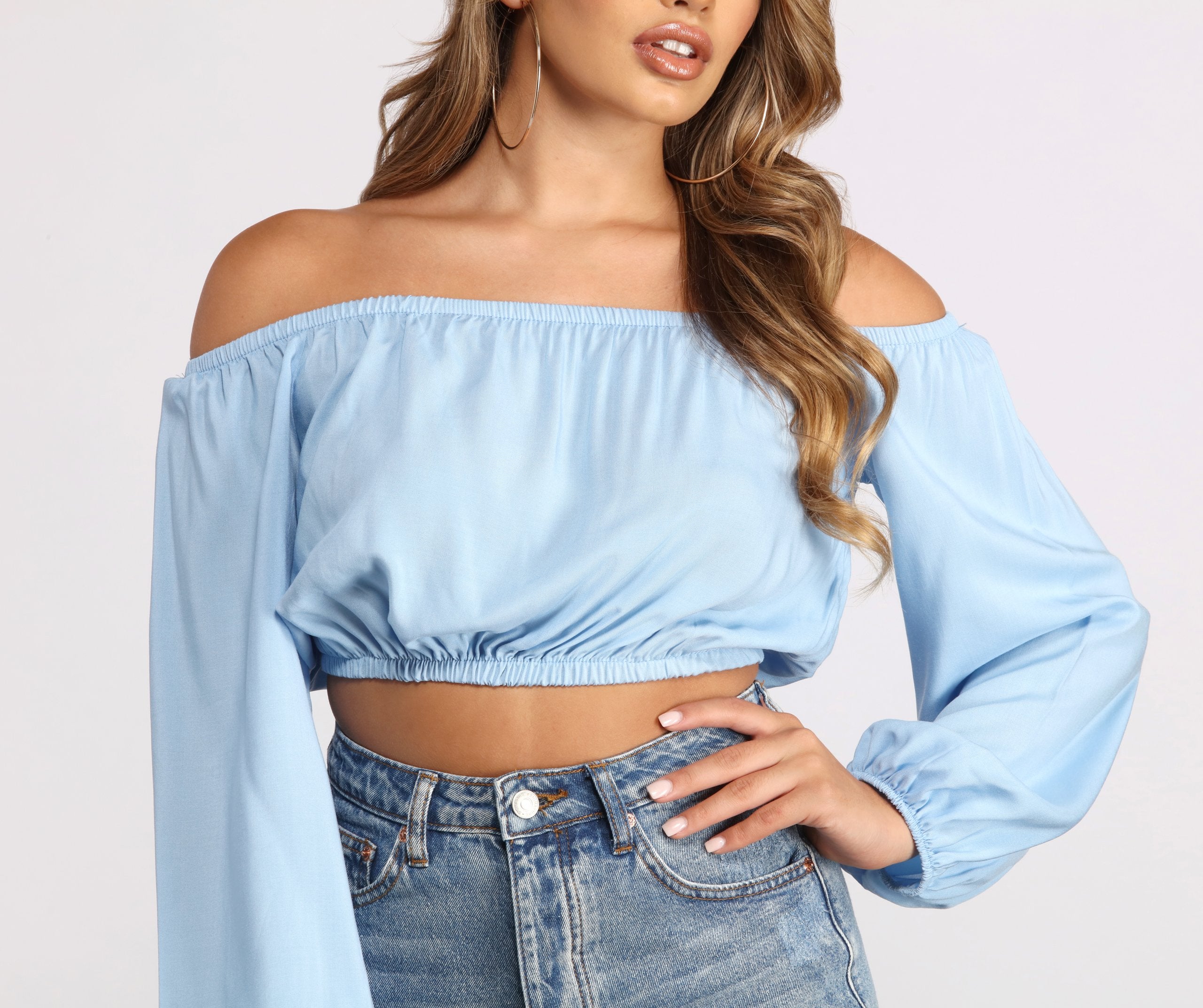 Off the Shoulder Long Sleeve Crop Top - Lady Occasions
