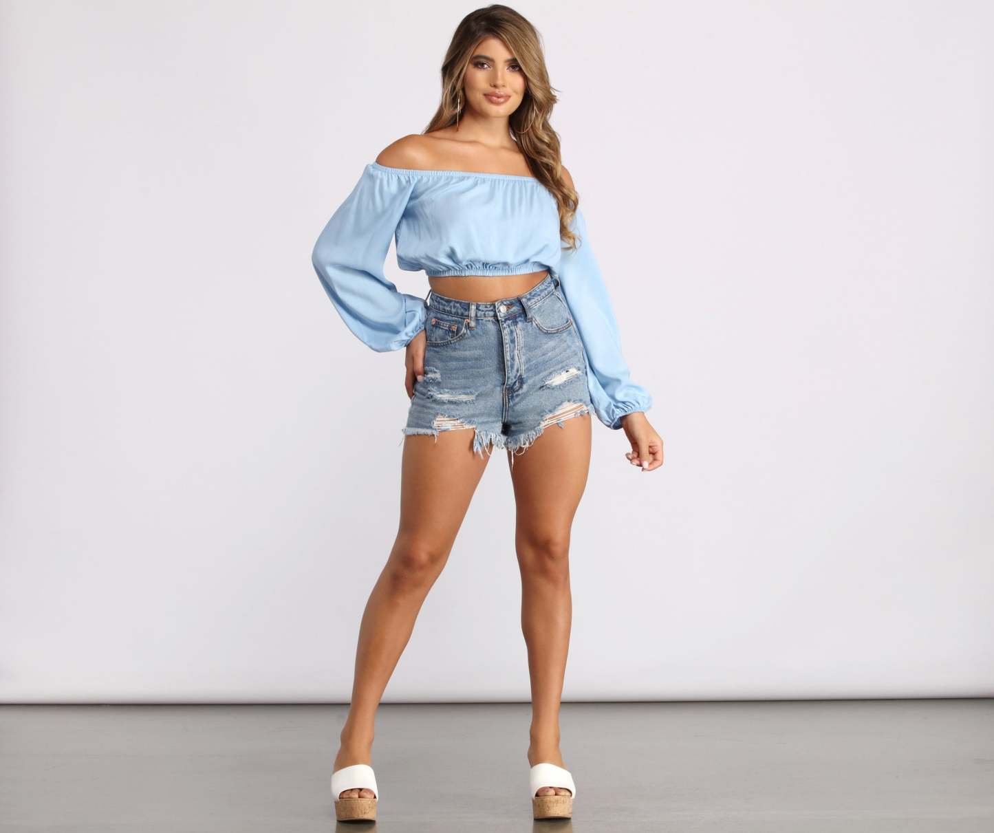 Off the Shoulder Long Sleeve Crop Top - Lady Occasions