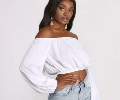 Off the Shoulder Long Sleeve Crop Top - Lady Occasions