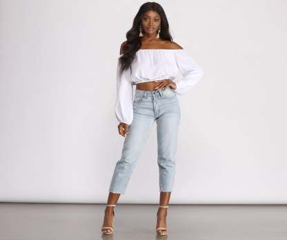 Off the Shoulder Long Sleeve Crop Top - Lady Occasions