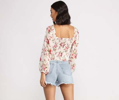 Off The Shoulder Floral Smocked Top - Lady Occasions