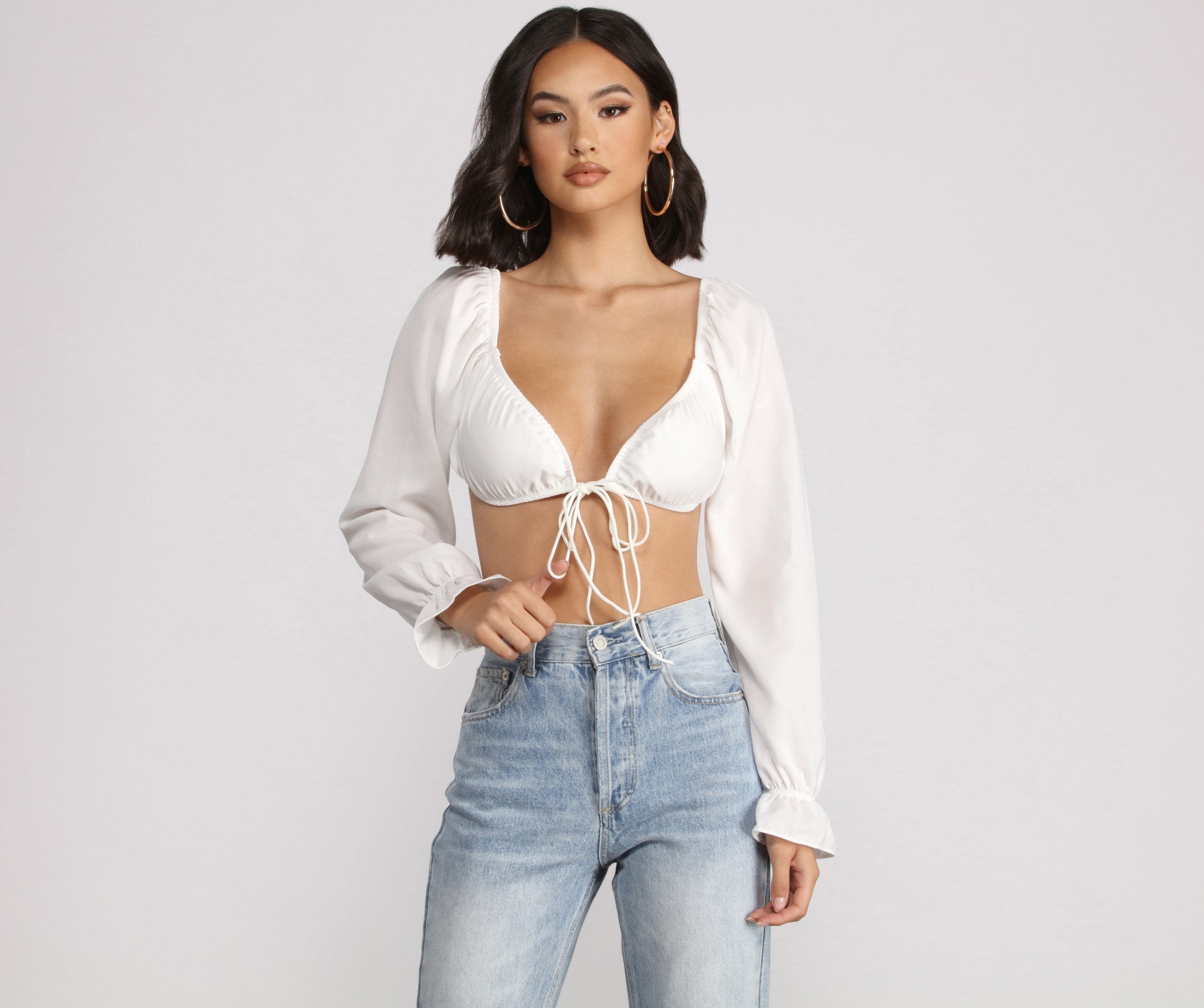Crushing On You Long Puff Sleeve Crop Top - Lady Occasions