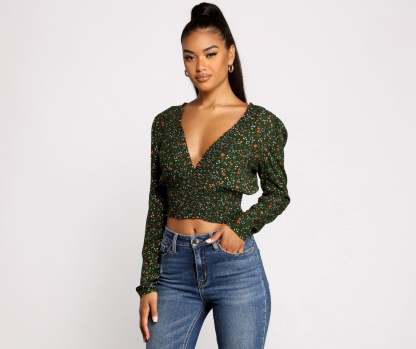 Sweet Intentions Smocked Knit Floral Crop Top - Lady Occasions