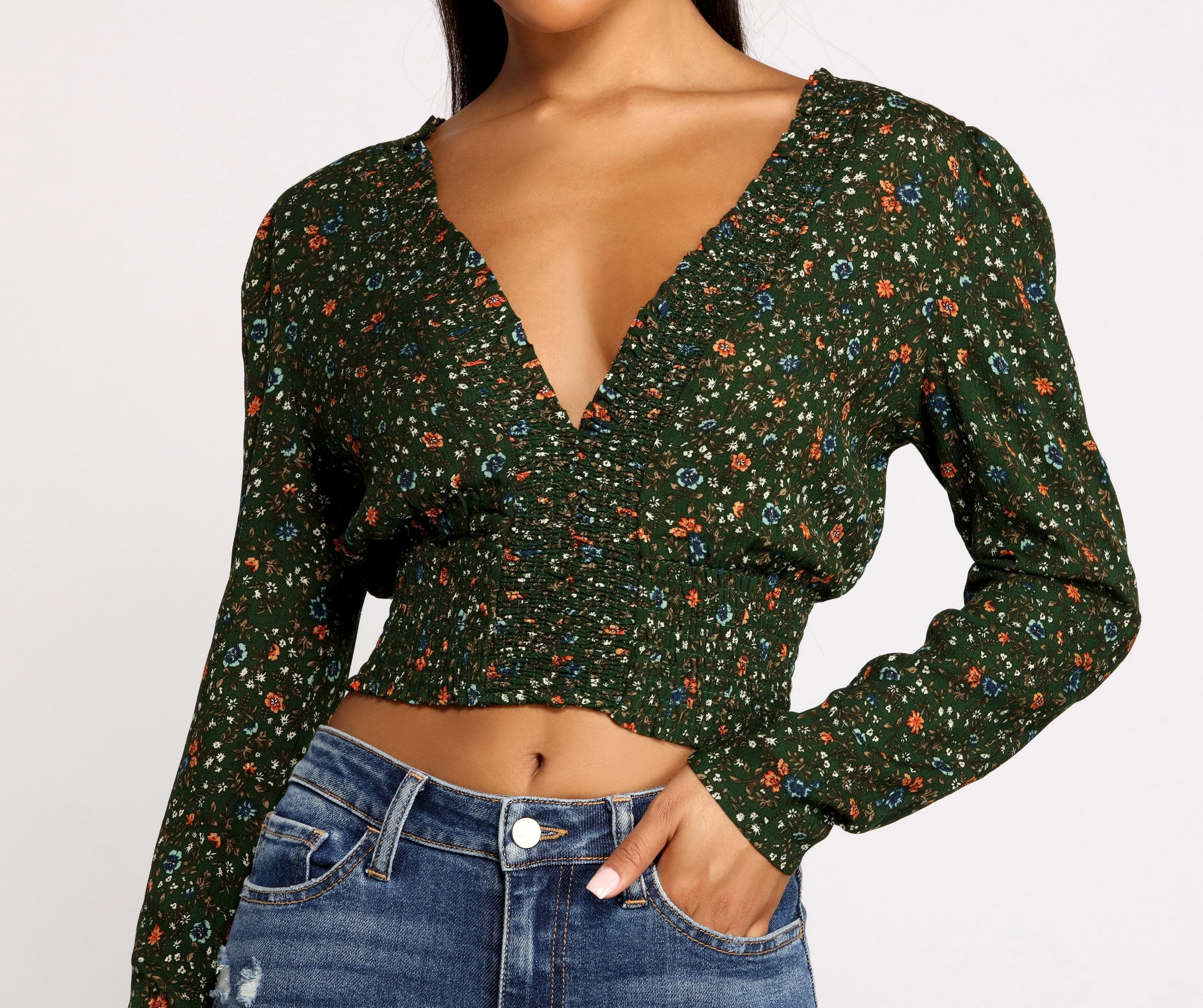 Sweet Intentions Smocked Knit Floral Crop Top - Lady Occasions