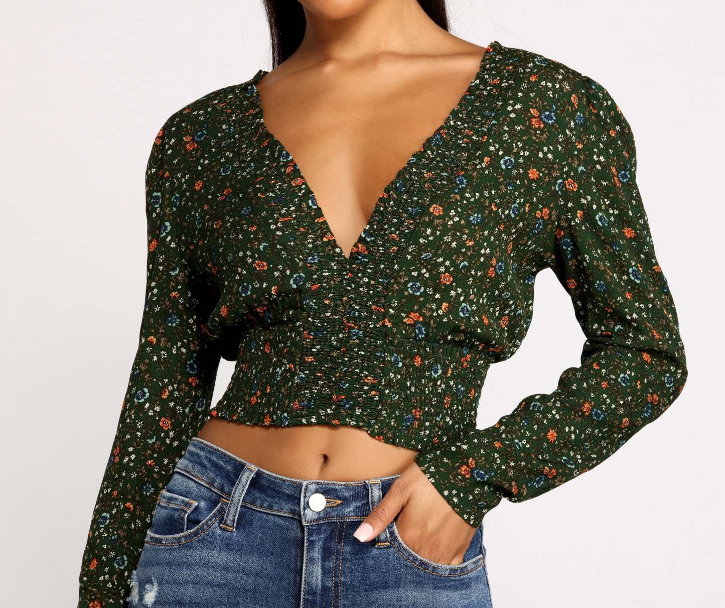 Sweet Intentions Smocked Knit Floral Crop Top - Lady Occasions