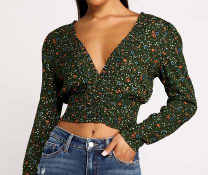 Sweet Intentions Smocked Knit Floral Crop Top - Lady Occasions
