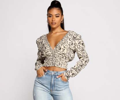 Sweet Intentions Smocked Knit Floral Crop Top - Lady Occasions