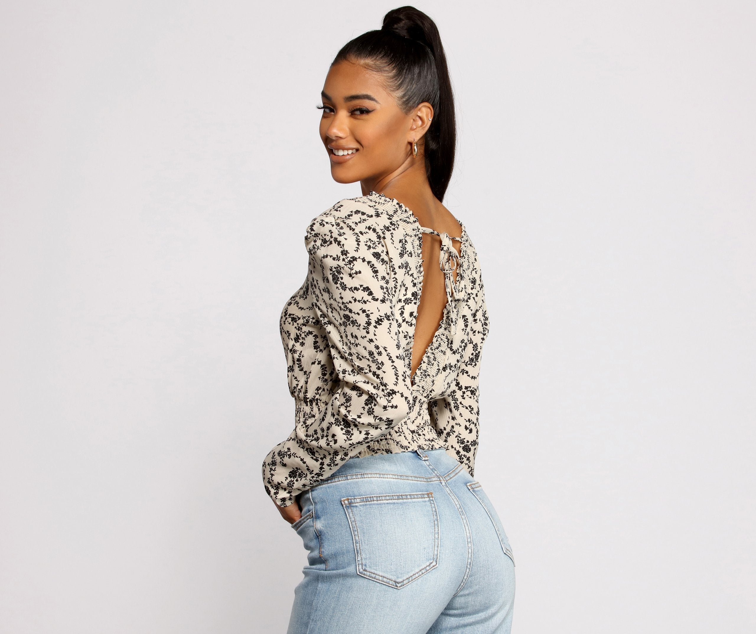 Sweet Intentions Smocked Knit Floral Crop Top - Lady Occasions
