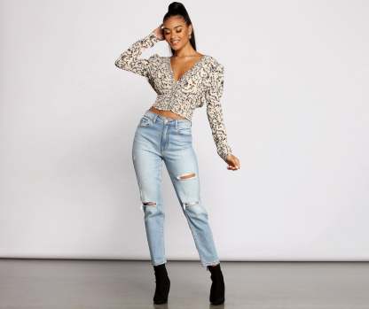 Sweet Intentions Smocked Knit Floral Crop Top - Lady Occasions