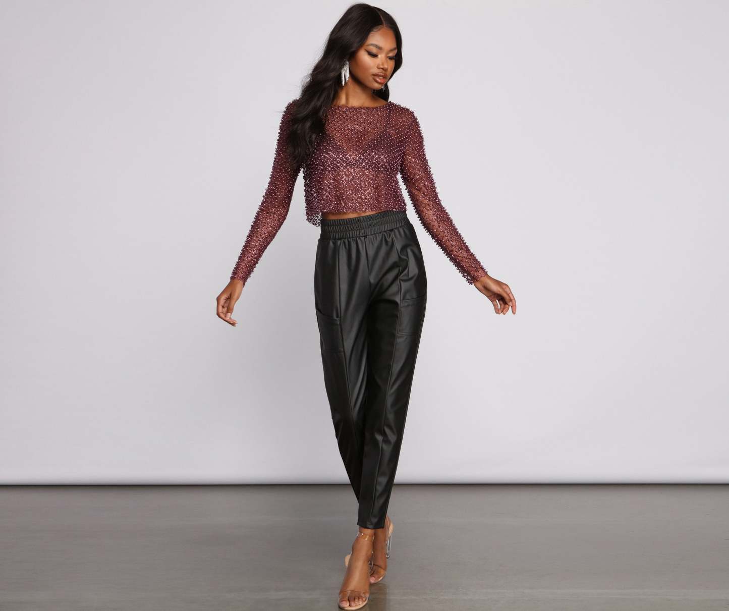 Feelin' Glamorous Glitter Mesh Crop Top - Lady Occasions