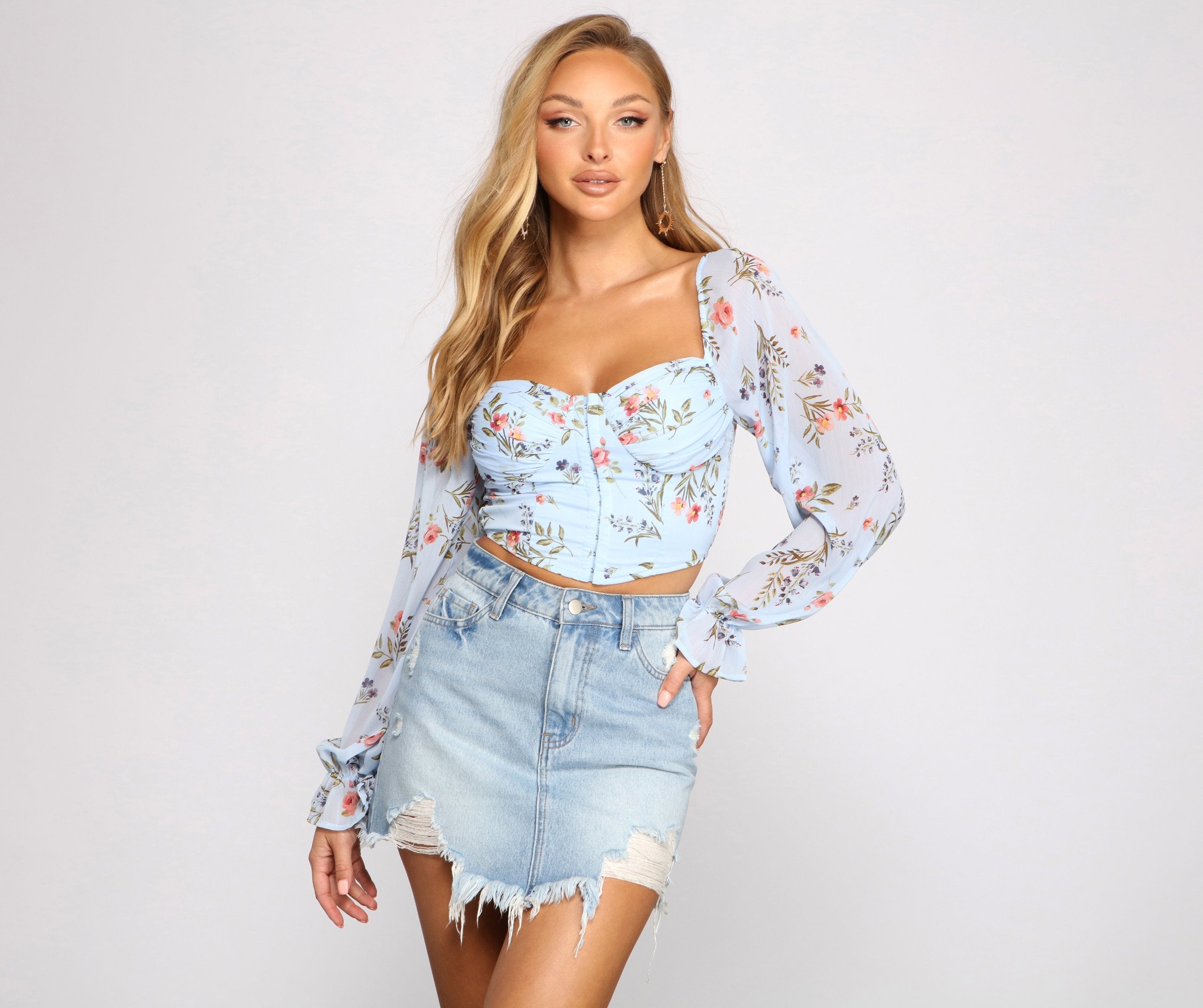 Lookin' Fresh In Floral Chiffon Crop Top - Lady Occasions