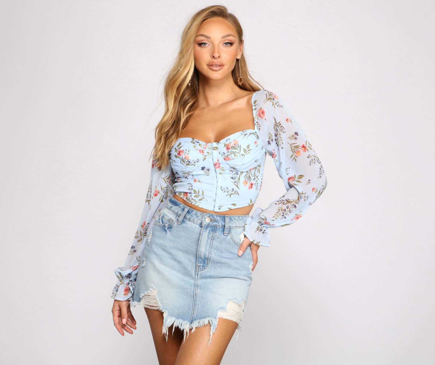 Lookin' Fresh In Floral Chiffon Crop Top - Lady Occasions