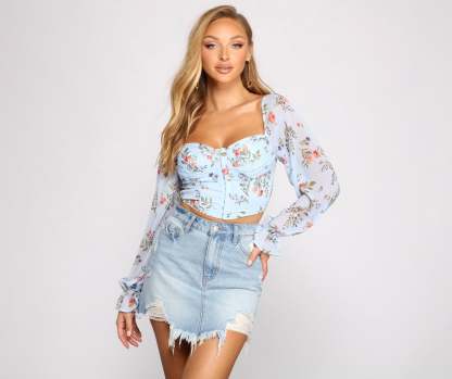 Lookin' Fresh In Floral Chiffon Crop Top - Lady Occasions