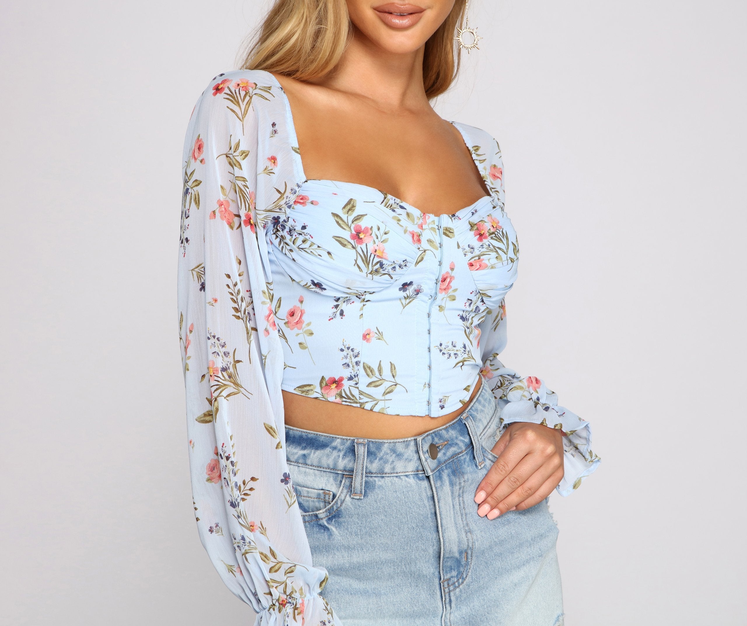 Lookin' Fresh In Floral Chiffon Crop Top - Lady Occasions