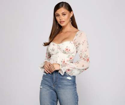 Lookin' Fresh In Floral Chiffon Crop Top - Lady Occasions