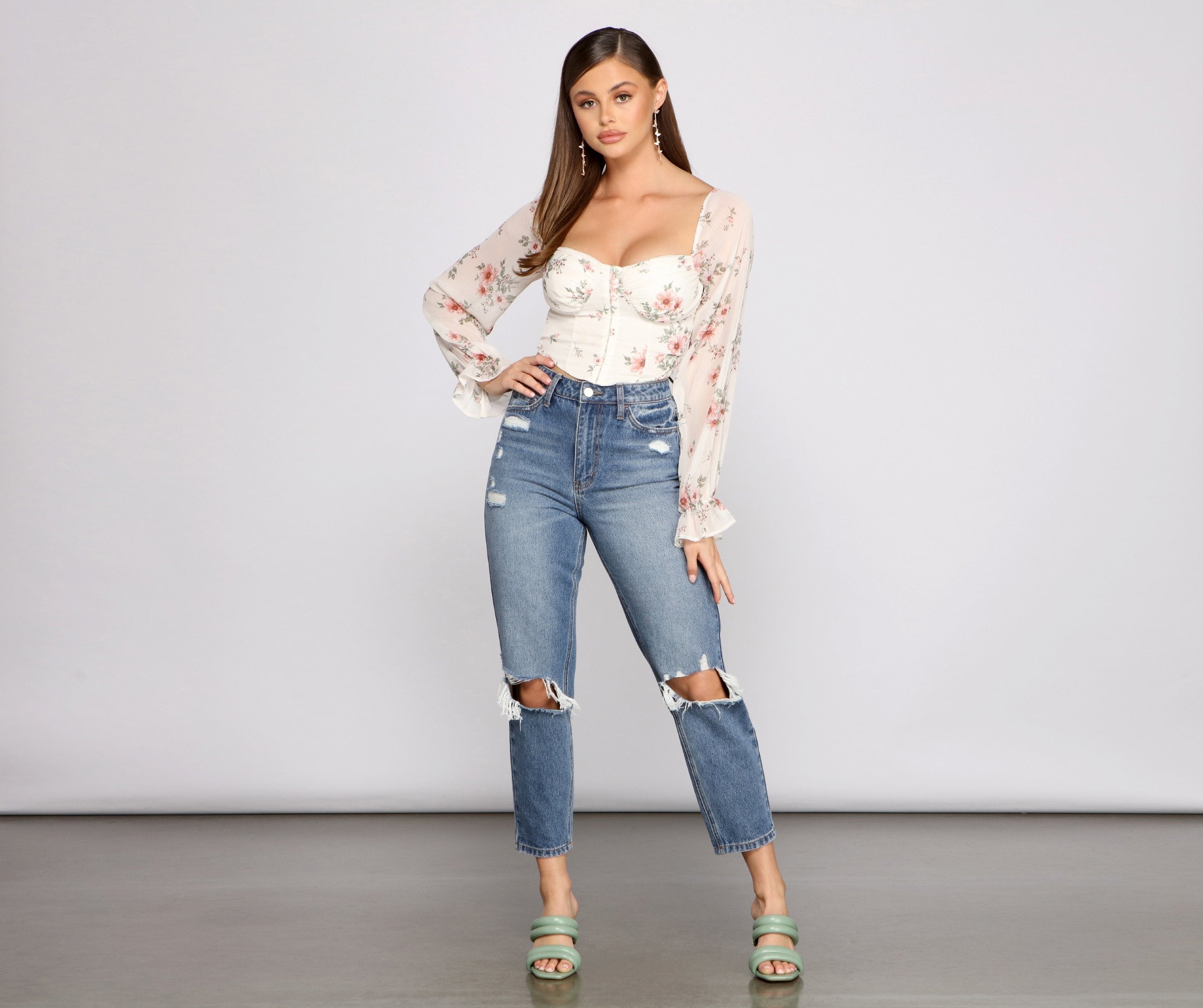 Lookin' Fresh In Floral Chiffon Crop Top - Lady Occasions