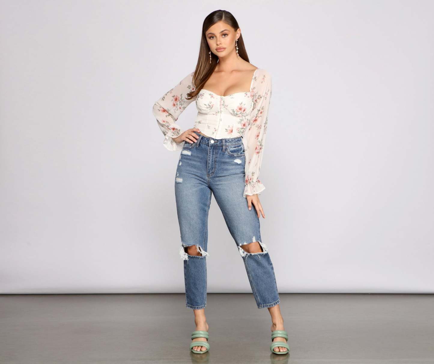 Lookin' Fresh In Floral Chiffon Crop Top - Lady Occasions