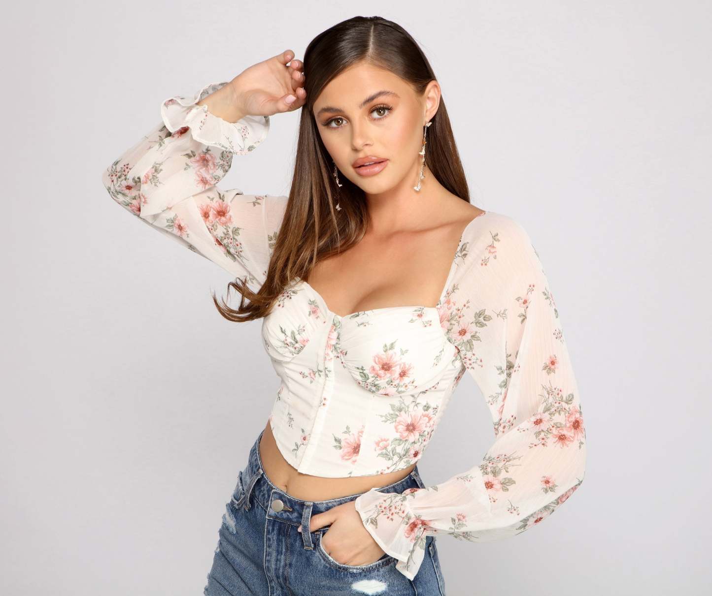 Lookin' Fresh In Floral Chiffon Crop Top - Lady Occasions