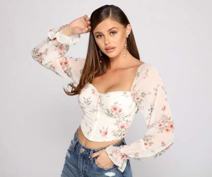 Lookin' Fresh In Floral Chiffon Crop Top - Lady Occasions