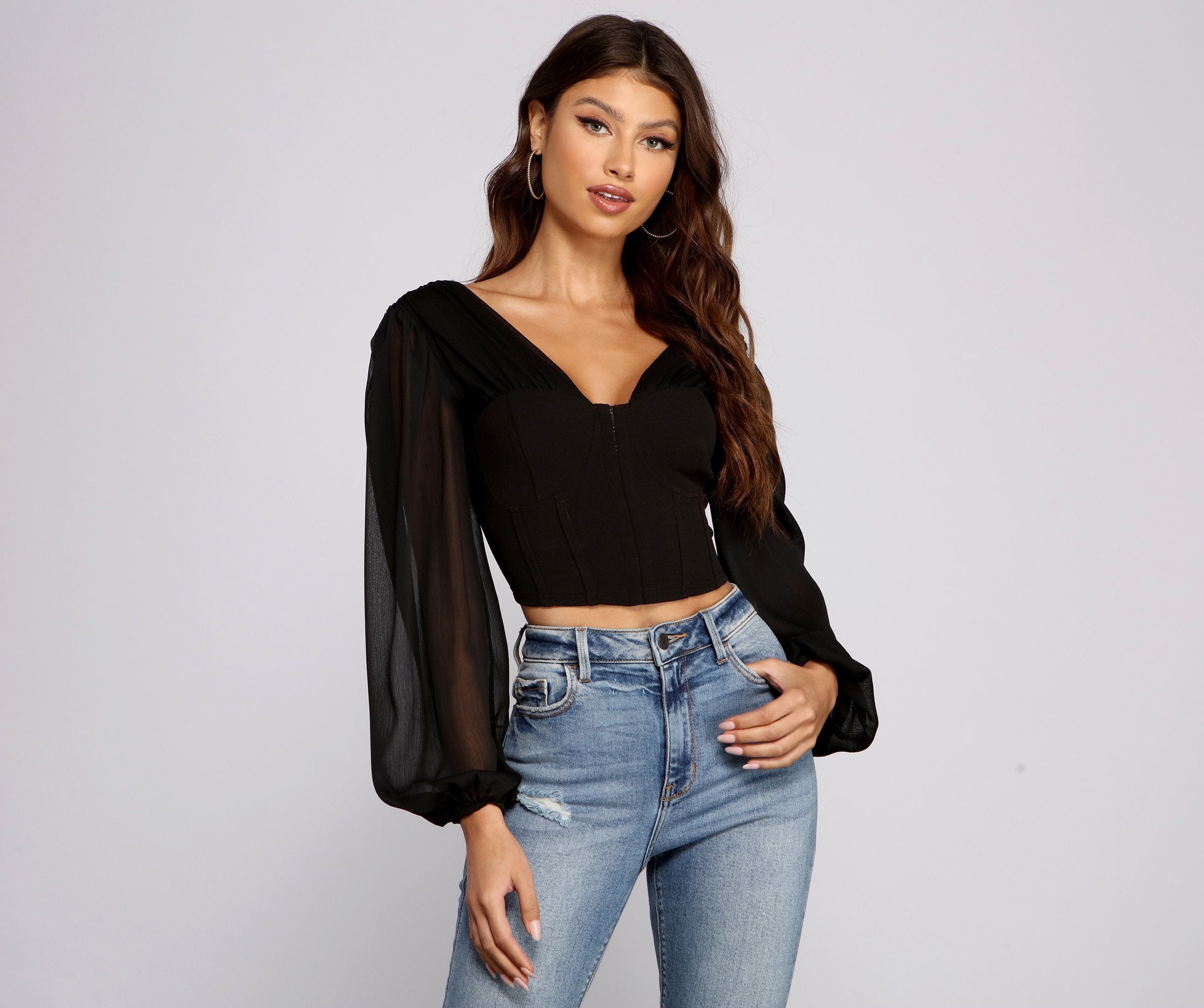 Chic Babe Long Sleeve Corset Blouse - Lady Occasions