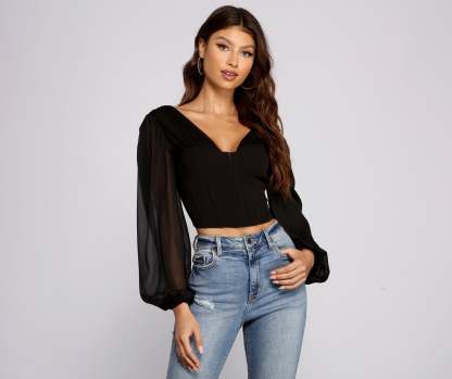 Chic Babe Long Sleeve Corset Blouse - Lady Occasions