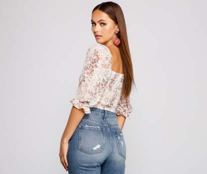 Darling Glam Floral Lace-Up Crop Top - Lady Occasions