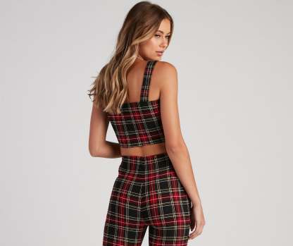Perfect In Plaid Crop Tank - Lady Occasions