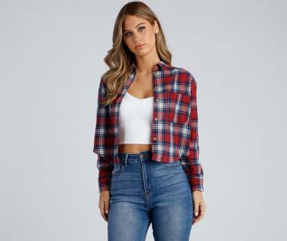 Taking Knit Easy Plaid Flannel Top - Lady Occasions