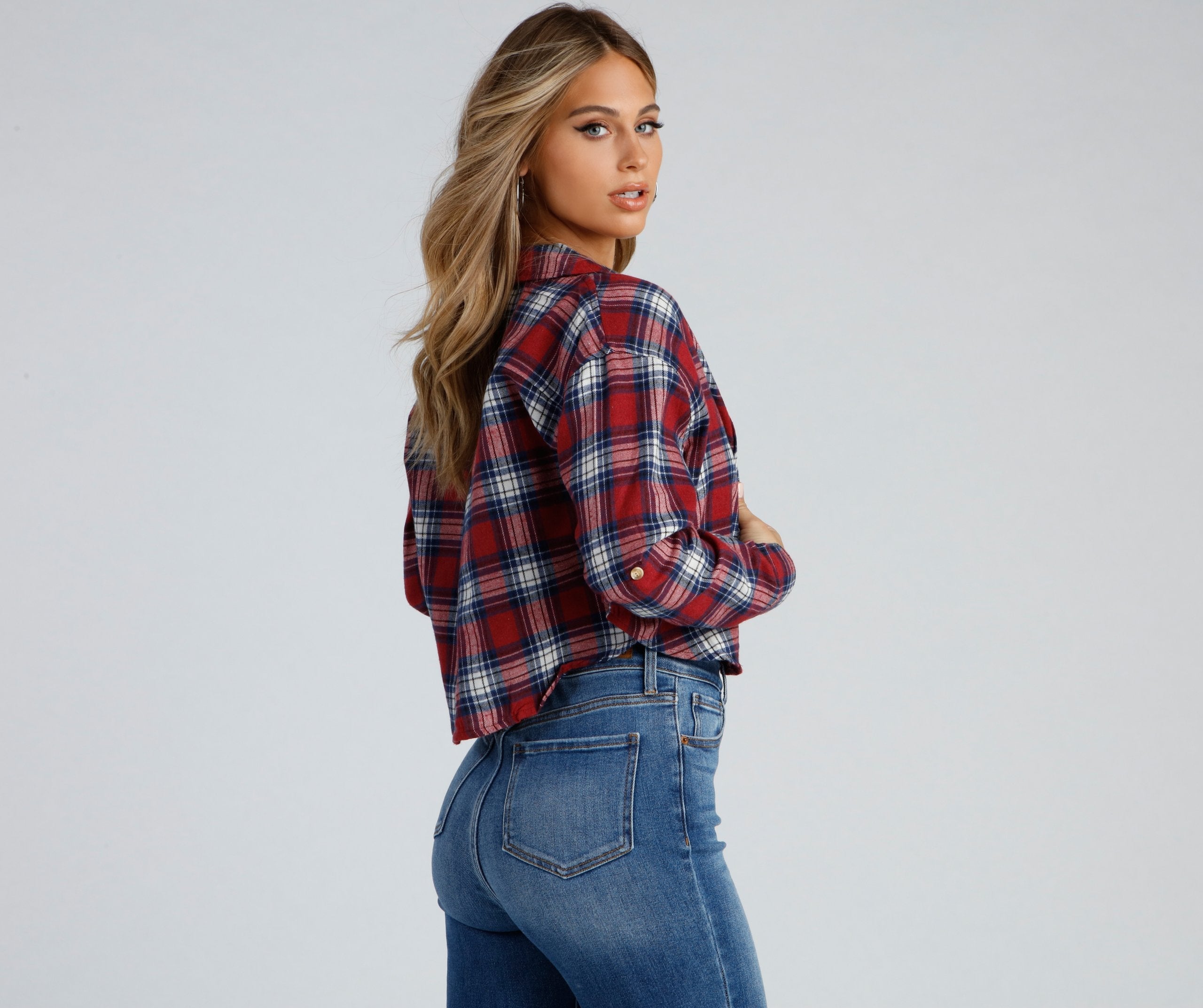 Taking Knit Easy Plaid Flannel Top - Lady Occasions