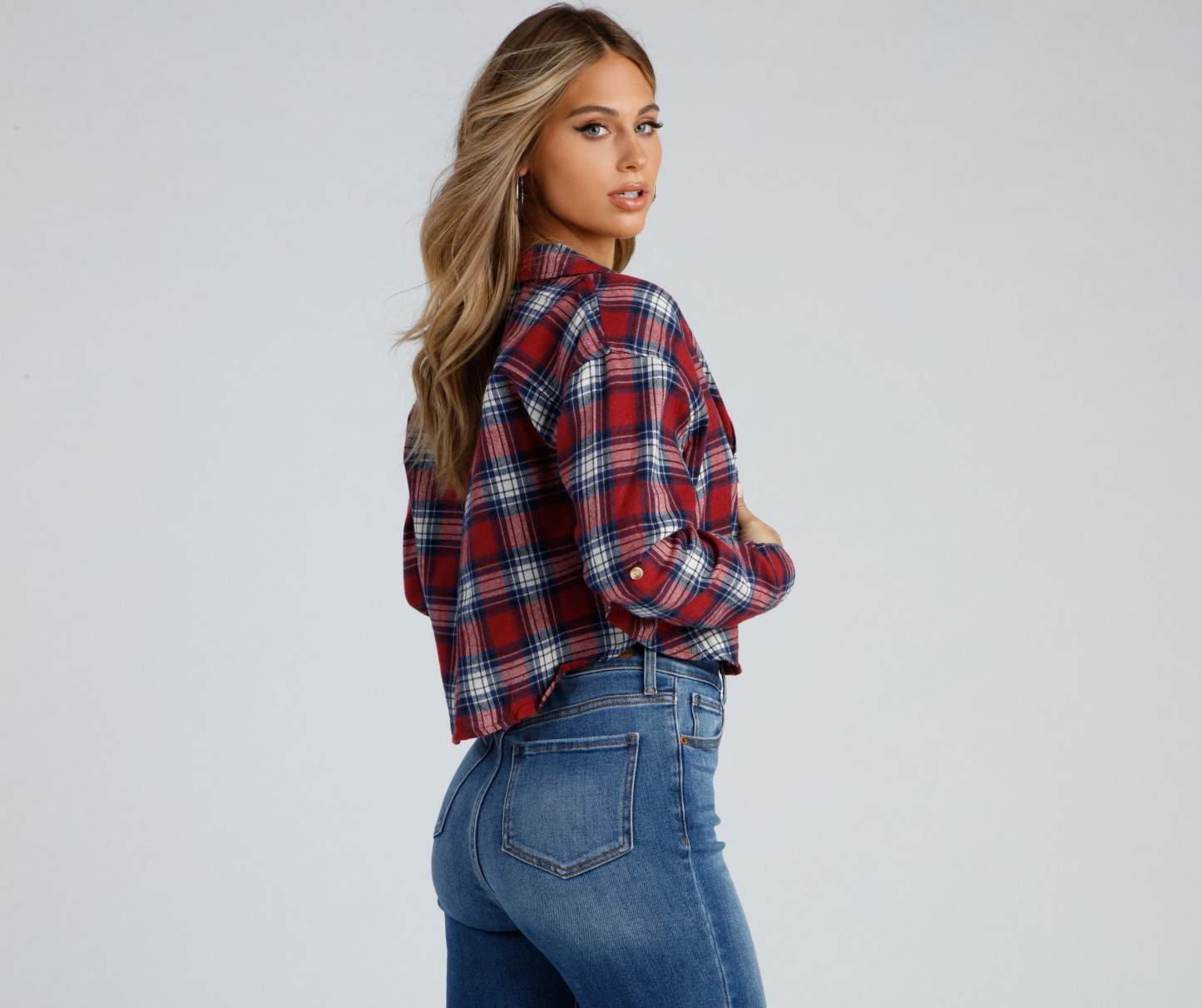 Taking Knit Easy Plaid Flannel Top - Lady Occasions
