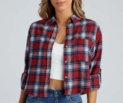 Taking Knit Easy Plaid Flannel Top - Lady Occasions