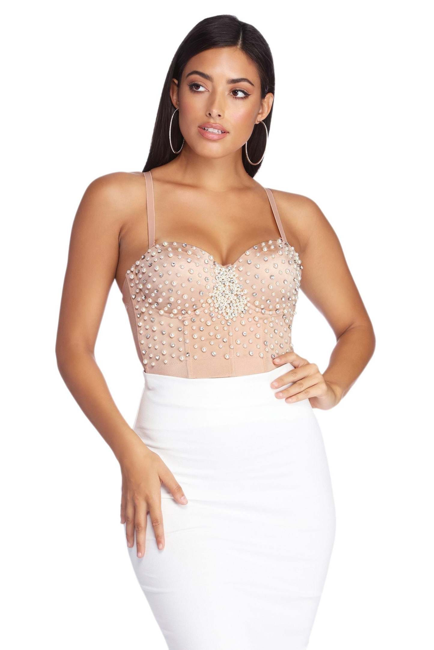 Pearl Embellished Cropped Bustier - Lady Occasions