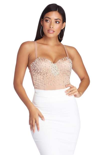 Pearl Embellished Cropped Bustier - Lady Occasions