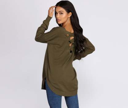 Cozy Vibes Lattice Tunic - Lady Occasions